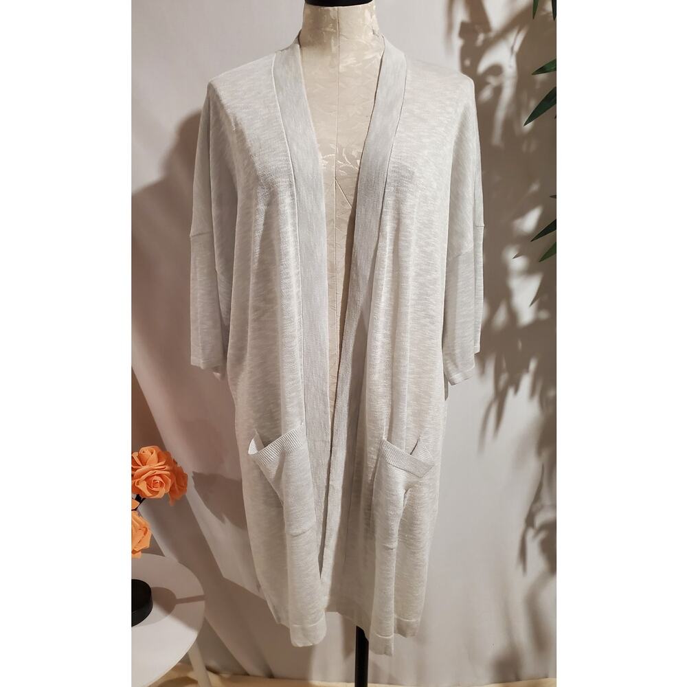 Chicos Semi Sheer Open Lightweight Knit Long Cardigan Topper Sweater Size 1 US M